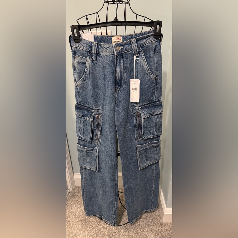 New Guess Eco Kori Cargo Jeans Medium Wash Jeans Women’s Size 25 Tencel